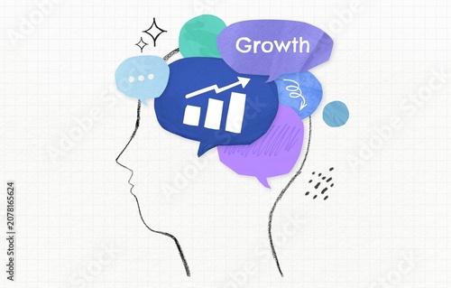 Принти на полотні Silhouette with speech bubbles showing Growth and a rising graph