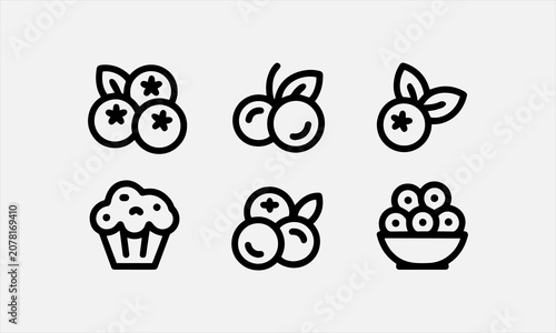 Fruits food blueberry line icon set vector illustration