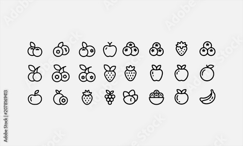 Fruits food blueberry line icon set vector illustration