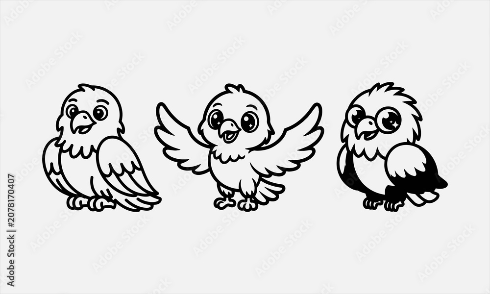 Fototapeta premium Outline illustration of cartoon cute eagle isolated on white background vector illustration
