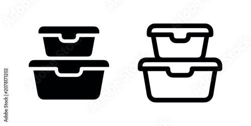 Fotografía Stacked food containers icon set. Lunch box and storage symbol.