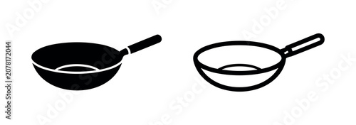 Obraz na płótnie Wok or Deep Frying Pan Icon Set, Asian Cookware and Stir-Fry Symbol, Minimalist