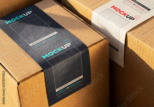 Branding Stripes Stickers on Cardboard Boxes Mockup