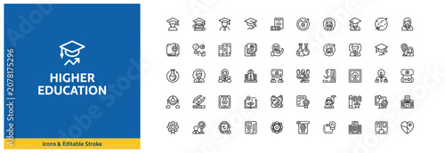 Fotografía Comprehensive collection of higher education thin line icons for academic projec