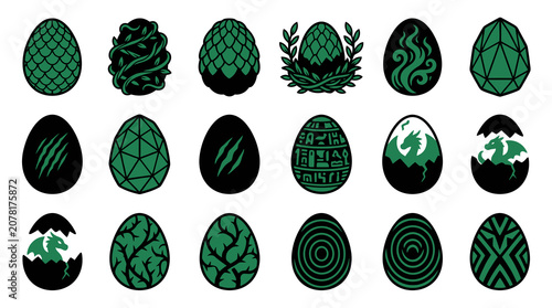 Dark green dragon eggs with textured cracked shells