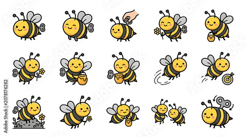 Konstfotografi Cute wind-up honey bee character icons