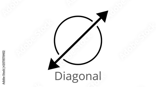 Bold diagonal measurement arrow and circle icon.