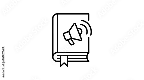 Book icon with loudspeaker megaphone marketing symbol.
