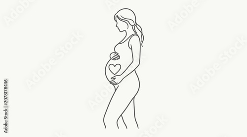 Continuous line drawing of standing pregnant woman.
