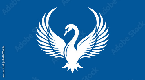 Heraldic white swan emblem with outstretched wings.
