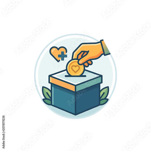 The Image Is An Illustration Of A Hand Putting A Coin Into A Blue Box The