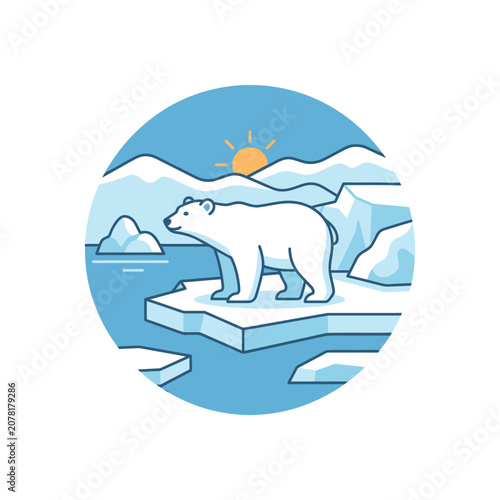 The Image Is An Illustration Of A Polar Bear Standing On An Iceberg In The