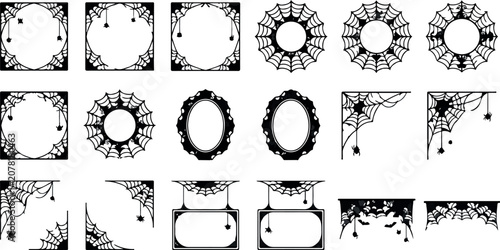 Halloween spiderweb frame collection black and white vector graphics for spooky season designs party invitations and digital decorations