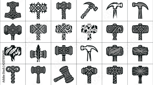Photos Diverse collection of hammer silhouettes and industrial tool icons