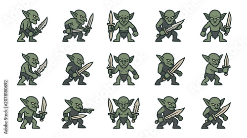 Fotografia Diverse green goblin characters in fighting stances.
