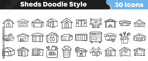 Foto Set of thirty hand drawn doodle style shed storage icons