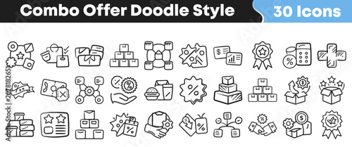 Bild auf Leinwand Hand drawn doodle style icons for combo offer shopping deals