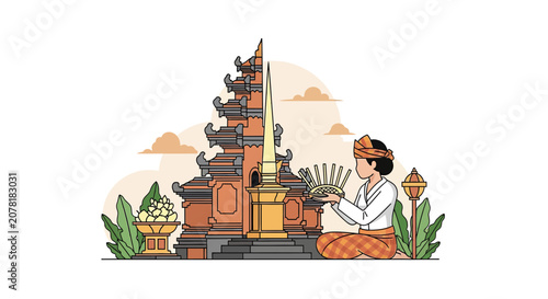 Canvastavla Balinese Hindu Temple Ceremony Offering and Traditional Attire