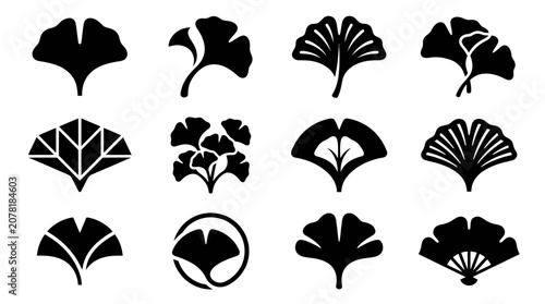 Ginkgo Biloba Leaf Icons Set - Stylized Natural Elements