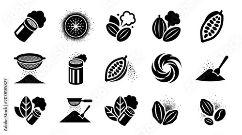 Tableau sur toile Cocoa Beans, Powder, and Processing Icons - Vector Graphics