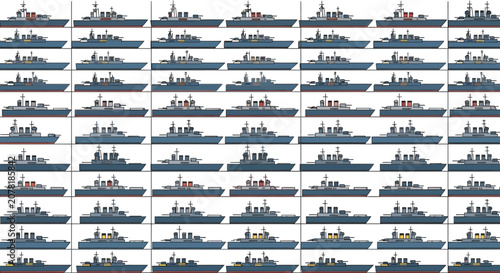 Collection of Modern Warships, Naval Fleet, Military Vessels, Destroyer, Frigate