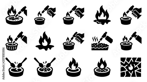 Konstfotografi Culinary Torch Icons: Cr?me br?l?e, Pie, Food Flaming, Melting, Burning