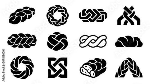 Bild auf Leinwand Collection of Braided Bread Icons