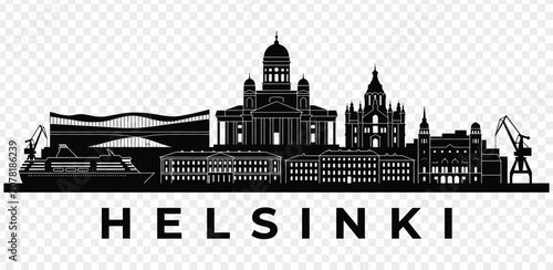 Fotografie Helsinki, finland city skyline black silhouette vector illustration