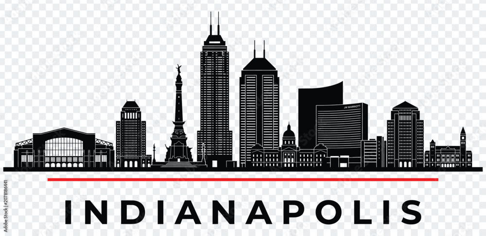 Fototapeta premium Indianapolis city skyline silhouette vector illustration with famous landmarks