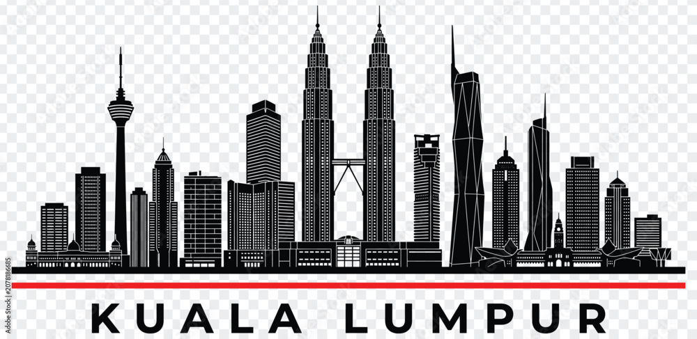 Fototapeta premium Kuala lumpur skyline black silhouette illustration with text