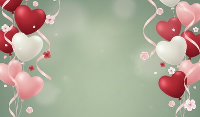 Balloons and Flowers Border Background with Copy Space for Valentine's Day or Mother's Day