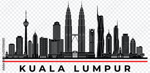 Cuadro en lienzo Kuala lumpur skyline black silhouette illustration with text