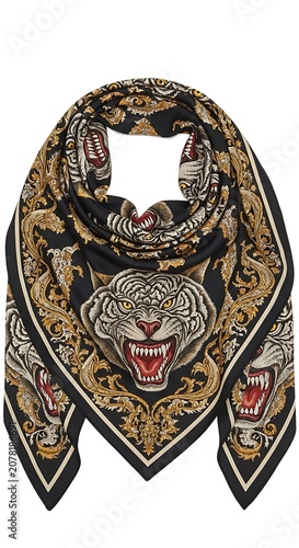 Stylish Bandana with Intricate Tiger and Skull Designs for Fashion and Accessories.