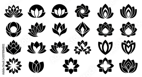 Obraz na plátně Collection of Black Lotus Flower Icons and Symbols