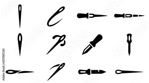 Tableau sur toile Sewing Tools Collection: Needles, Awl, and Threader Icons