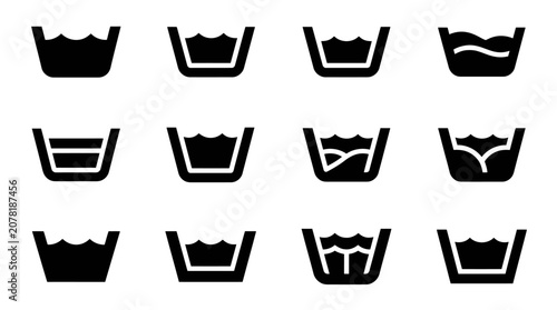 Foto Washing Instructions Icons Set - Water Level and Temperature Symbols