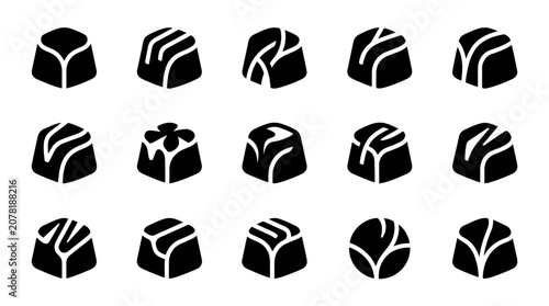Schilderij op canvas Assorted Chocolate Pralines Icon Set - Sweet Confectionery Collection
