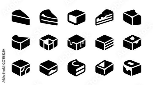Obraz na plátně Dessert Icons: Cake Slices and Chocolate Squares Collection