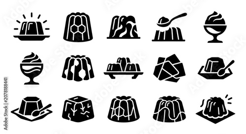 Photography Jelly Dessert Icons: Various Shapes and Serving Styles