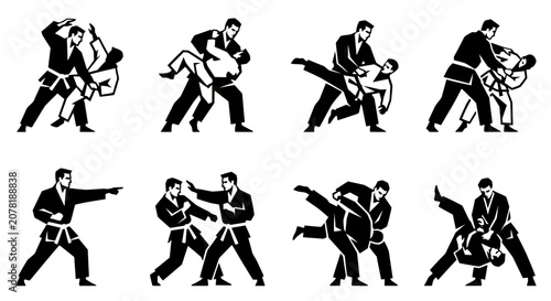 Fotografie Martial Arts Combat Sports Grappling Techniques Silhouette Set