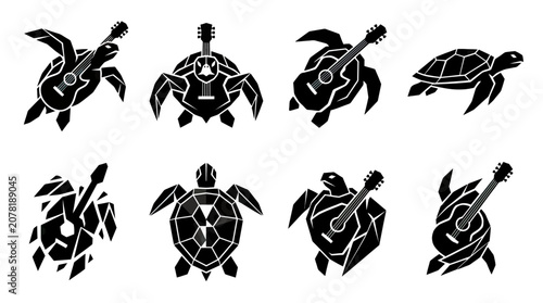 Cuadro en lienzo Turtle Guitar Silhouette Collection: Music, Nature, and Art