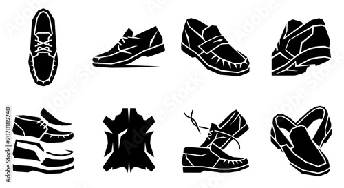 Quadro su tela Collection of mens shoes, leather, footwear icons