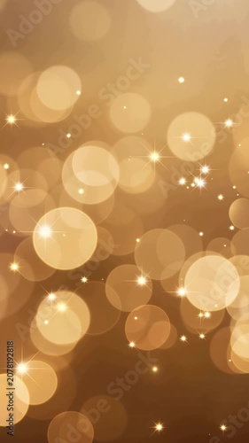 Golden Bokeh Lights Background with Sparkling Glitter Stars Loop
