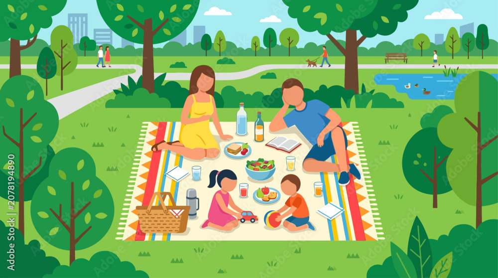 Fototapeta premium Family enjoying a picnic in the park.