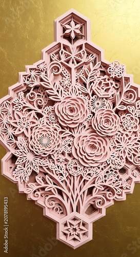 Intricate Pink Lace Doily with Floral and Geometric Patterns for Decorative Crafting and Home Decor.
