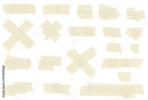 collection of adhesive tape pieces on transparent background	