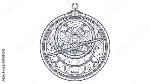 Konstfotografi Antique Astrolabe Compass with Zodiac Constellations