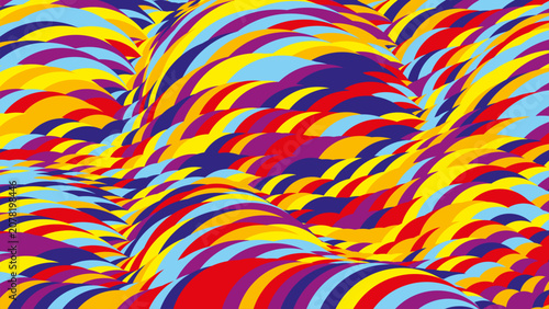 A vibrant, abstract, multicolored composition of flowing, undulating forms. The illustration conveys an atmosphere of creativity, harmony, and visual dynamism. Suitable for textiles, wallpaper, packag