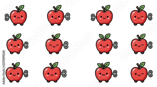Fotografija Cute red apple wind-up toy characters.