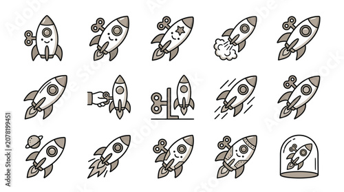 Canvastavla Cute hand-drawn wind-up spaceship sticker set.